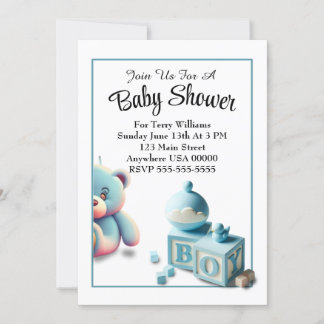 Teddybeer en Baby Blocks Boy Baby shower Kaart
