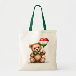 Teddybeer en ballon met de Tadzjikistaanse vlag. Tote Bag
