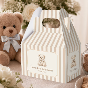 Teddybeer en bruine strepen bedankt voor baby show bedankdoosjes