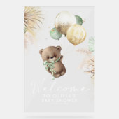 Teddybeer en groene ballonnen Baby shower Welkom Acryl Bord (Voorkant)