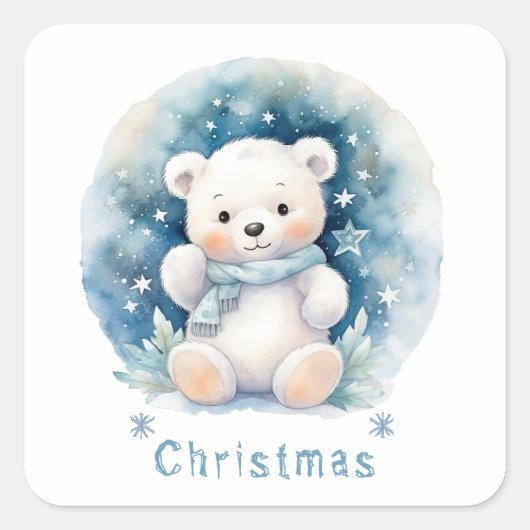 Teddybeer en Kerstmis Vierkante Sticker (Voorkant)