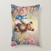 Teddybeer en konijn in een pasteltuin accent kussen (Voorkant(Verticaal))