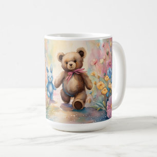 Teddybeer en konijn in een pasteltuin koffiemok