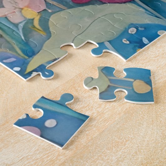 Teddybeer en konijn in een pasteltuin legpuzzel (Zijkant)