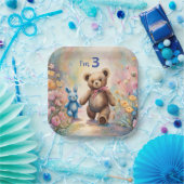 Teddybeer en konijn in een pasteltuin papieren bordje (Feest)