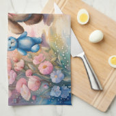 Teddybeer en konijn in een pasteltuin theedoek (Quarter Fold)