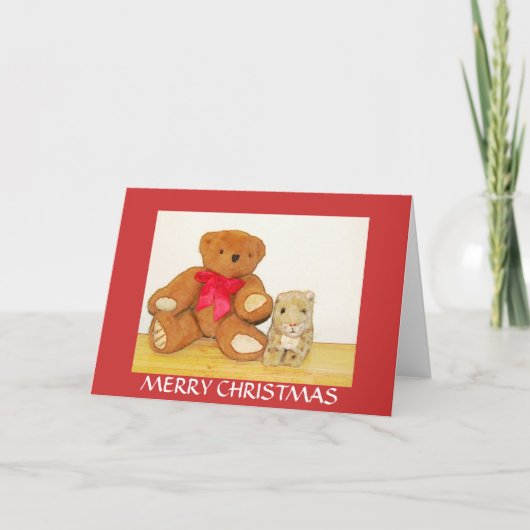Teddybeer en Lion Cub Kerst Kaart (Voorkant)