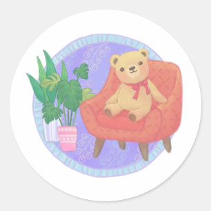 Teddybeer en meubelillustratie ronde sticker