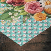  teddybeer en roze bloemige Rozen op Aqua Tissuepapier