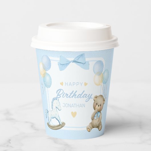 Teddybeer en schommelpaard papieren bekers (Voorkant)