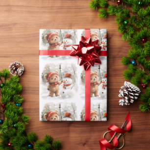 Teddybeer en sneeuwpop cadeaupapier
