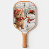 Teddybeer en sneeuwpop pickleball paddle (Voorkant)