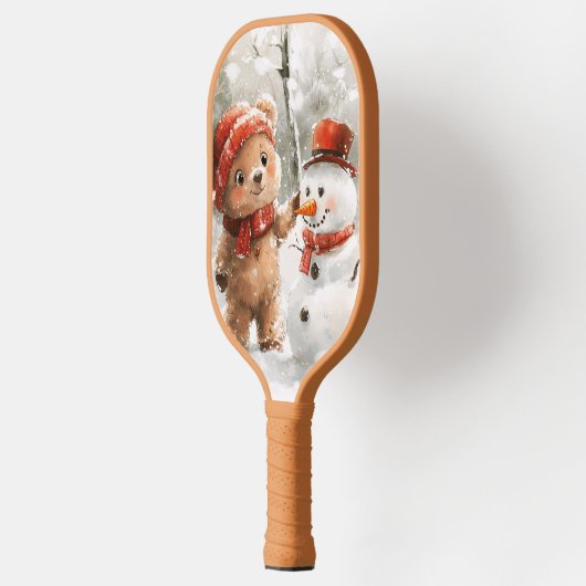 Teddybeer en sneeuwpop pickleball paddle (Links)