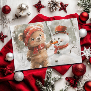 Teddybeer en sneeuwpop theedoek