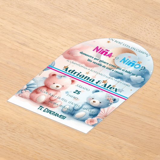 Teddybeer en sterren onthullen op maat acryl uitnodigingen (Laagn)