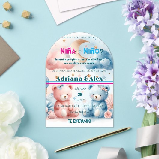 Teddybeer en sterren onthullen op maat acryl uitnodigingen (Insitu (Huwelijk))