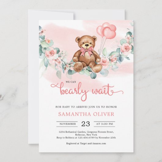 teddybeer eucalyptus krans meisje Baby shower Kaart (Voorkant)