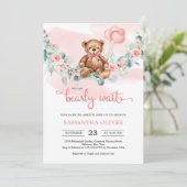 teddybeer eucalyptus krans meisje Baby shower Kaart (Staand voorkant)