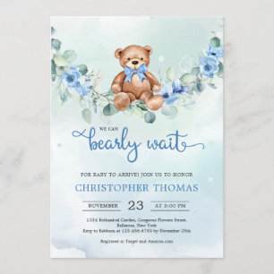 Teddybeer Eucalyptus kransjongen Baby shower Kaart