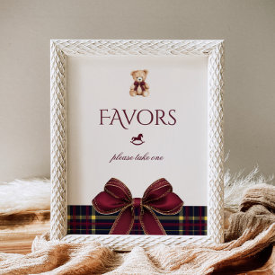 Teddybeer Favorieten Rood Gouden Strik Das Plaid Poster