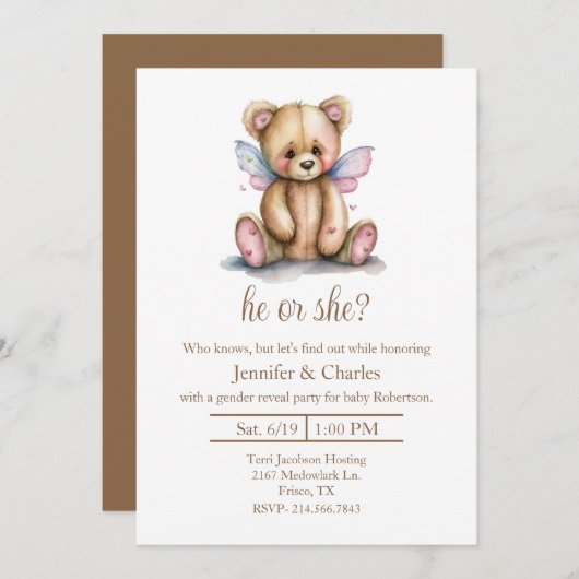 teddybeer fee geslacht onthullen partij kaart (Voorkant / Achterkant)