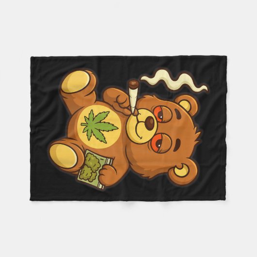 Teddybeer Funny Weed Roken Beer met Gewrichtsblad Fleece Deken (Voorkant (Horizontaal))