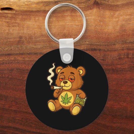 Teddybeer Funny Weed Roken Beer met Gewrichtsblad Sleutelhanger (Voorkant)