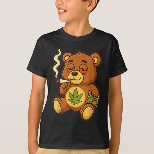 Teddybeer Funny Weed Roken Beer met Gewrichtsblad T-shirt (Voorkant)