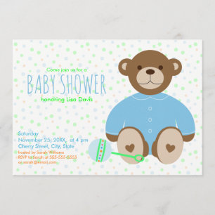 Teddybeer Gekleed in Blauw Baby shower Uitnodiging