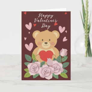 Teddybeer Gelukkige Valentijnsdag Vakantiewenskaar Feestdagen Kaart