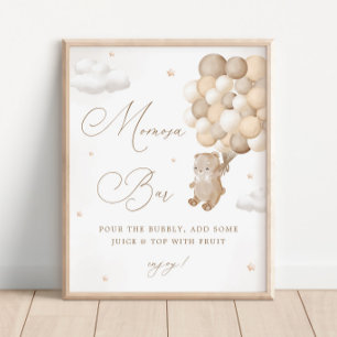 Teddybeer Genderneutraal Baby shower Mimosa Bar Poster
