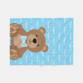 Teddybeer gepersonaliseerde blauwe naam jongen fleece deken (Voorkant (Horizontaal))