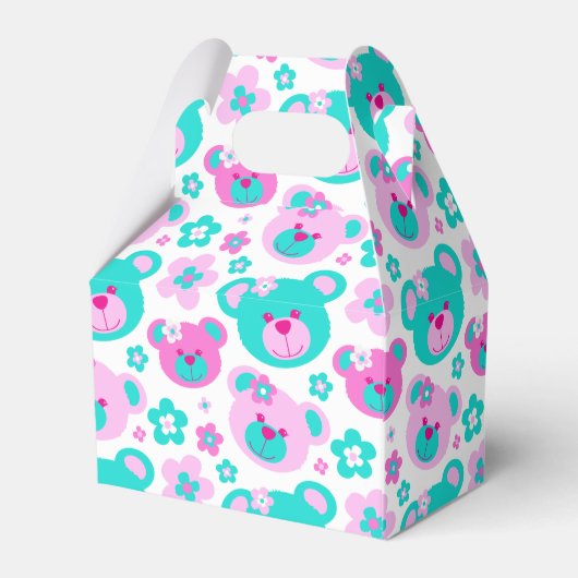 Teddybeer gezichten en bloemen geschenkdoos met pa bedankdoosjes (Achterkant)