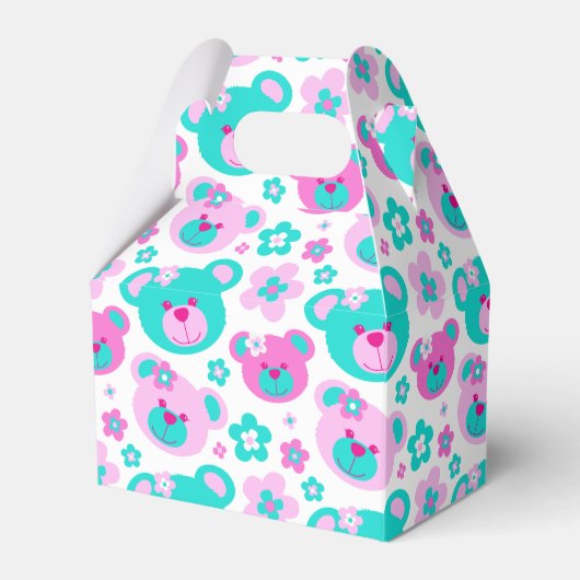 Teddybeer gezichten en bloemen geschenkdoos met pa bedankdoosjes (Voorkant Zijde)