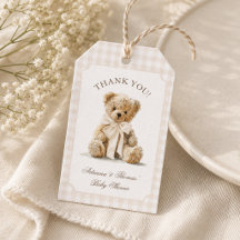 Teddybeer Gingham Baby Shower Bedankt