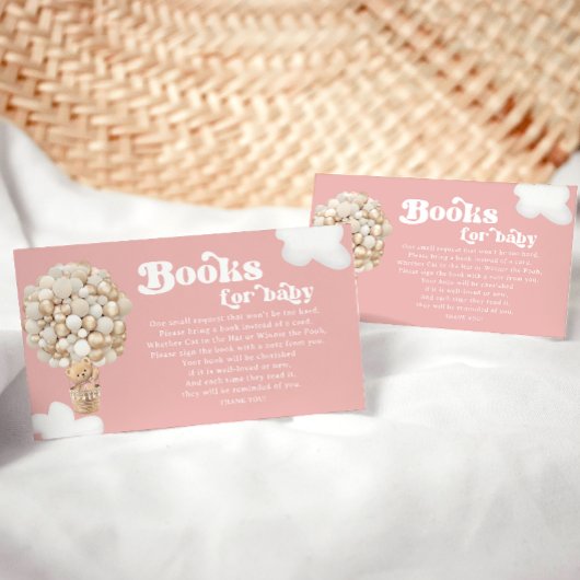 Teddybeer gouden ballonnen meisje Baby shower Informatiekaartje