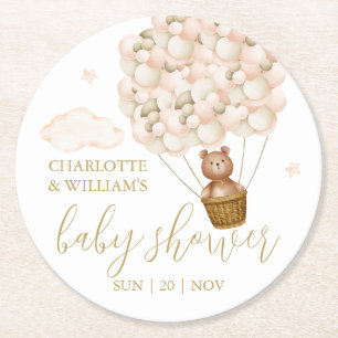 Teddybeer Gouden Ballonnen Meisje Baby Shower Ronde Kartonnen Onderzetter