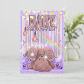Teddybeer gouden glitter licht paarse baby shower kaart (Staand voorkant)