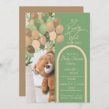 Teddybeer Groen en Bruin Baby shower Uitnodiging