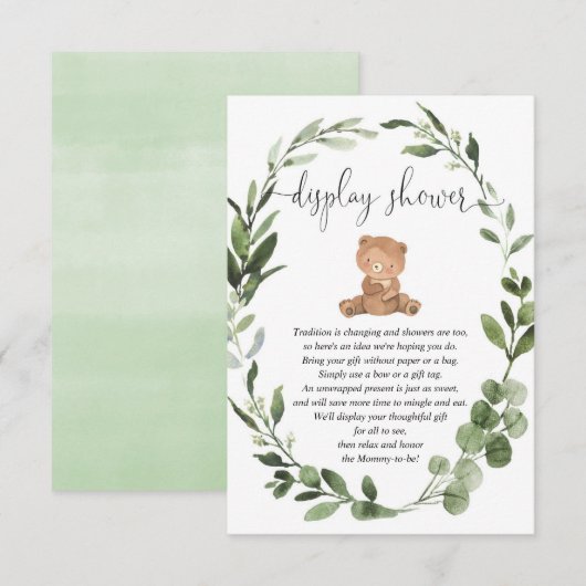 Teddybeer groen eucalyptus display douche informatiekaartje (Voorkant / Achterkant)