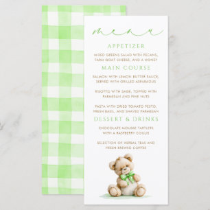 Teddybeer groen geruit patroon menukaarten menu