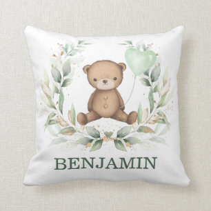 Teddybeer groen krans ballon jongen kwekerij kussen