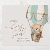 Teddybeer, groene heteluchtballon, eerste verjaard sparkling wijnetiket (Enkel label)