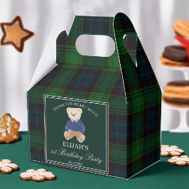 Teddybeer groene plaid verjaardagsfeestje gunst aa bedankdoosjes