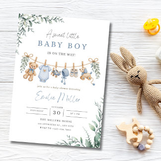 Teddybeer groene waslijn baby jongensfeest kaart