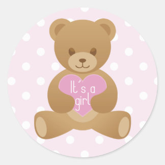 Teddybeer "Het is een meisje" roze sticker
