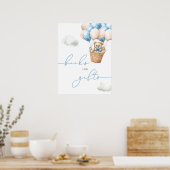 Teddybeer Hete Luchtballon Blauwe Boeken en Gesche Poster (Keuken)