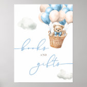 Teddybeer Hete Luchtballon Blauwe Boeken en Gesche Poster (Voorkant)