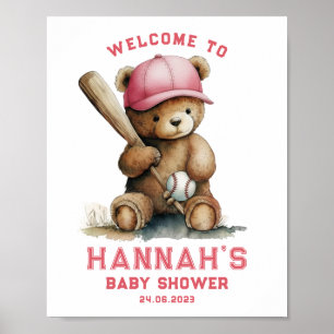 Teddybeer Honkbal Speler Jongen Welkom Baby Borrel Poster