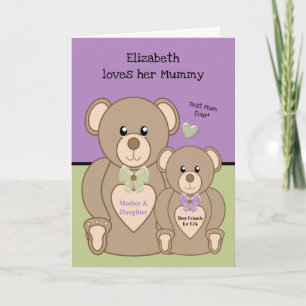 Teddybeer hou van je mummie paarse en groen kaart